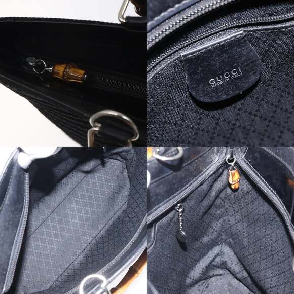 GUCCI Bamboo Hand Bag Nylon Black Silver 000 2058 0540 5 - Picture 11 of 12